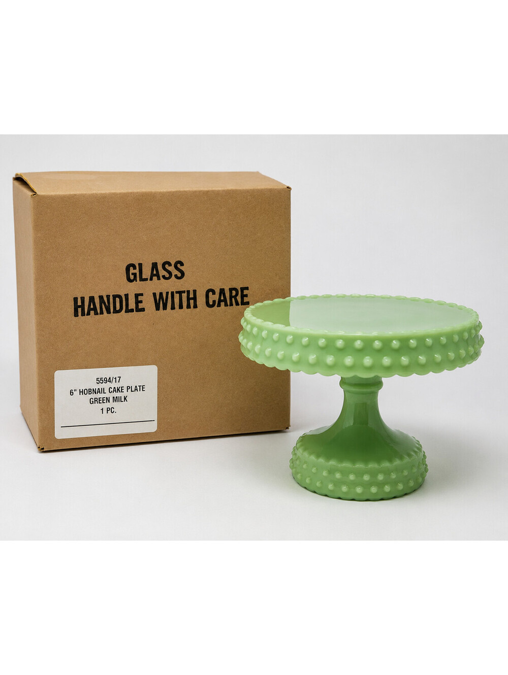 VINTAGE L.E. SMITH JADEITE JADE HOBNAIL MARBLE SWIRL CAKE PLATE STAND 6.5” NOS